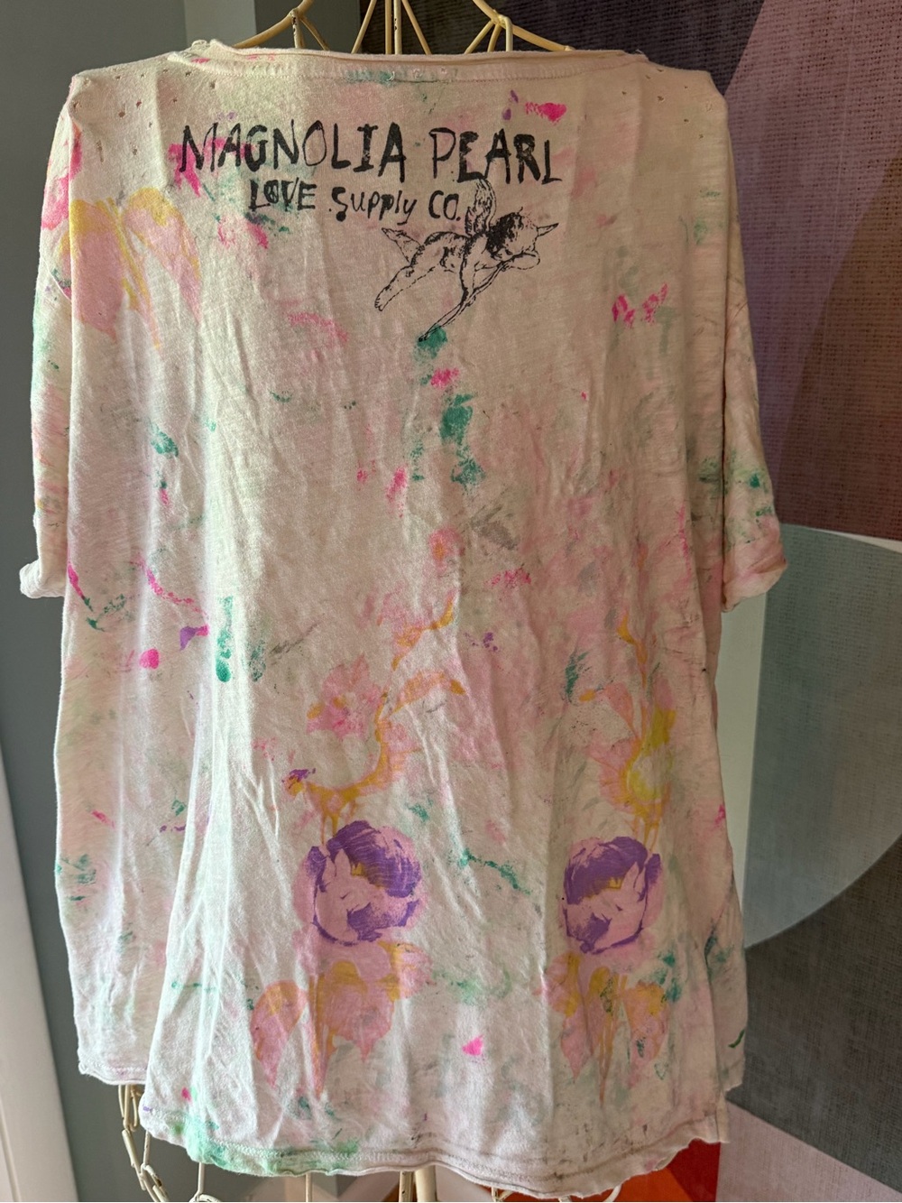 Magnolia Pearl Cream Tee with Pink, Green & Purple Butterfly Print - Picture 2 of 5